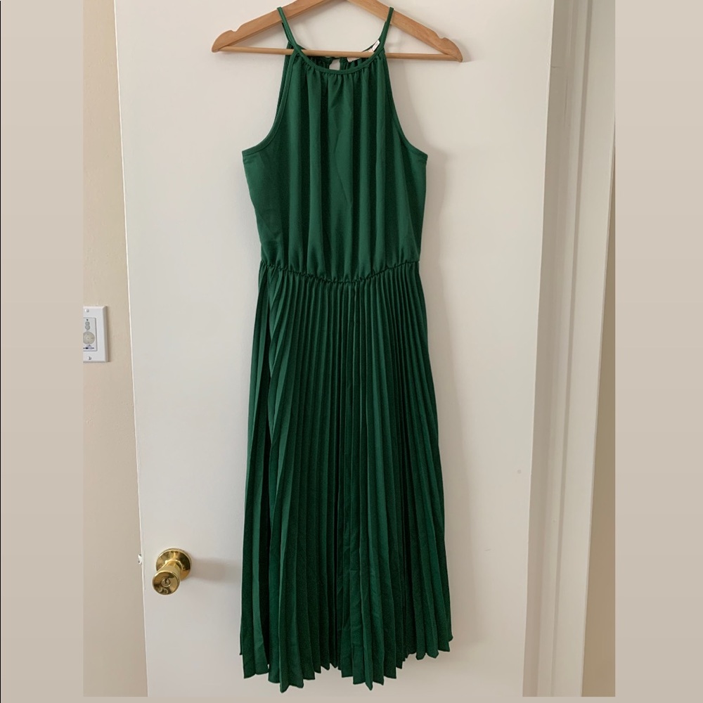 Pleated Emerald Cocktail Dress